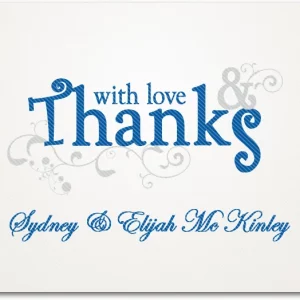 elegant typography thank you card script flourish wedding design blue lettering