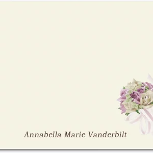 elegant floral bouquet thank you card classic wedding design soft roses cream background minimalist luxury stationery