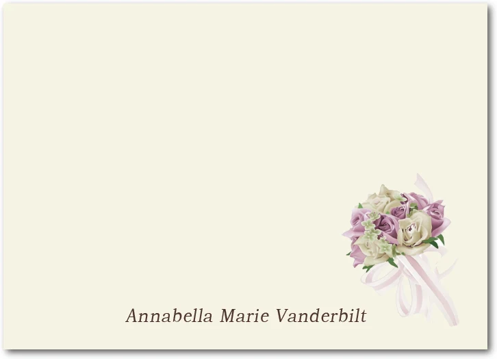 elegant floral bouquet thank you card classic wedding design soft roses cream background minimalist luxury stationery