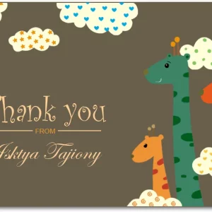 giraffe thank you card safari animals baby shower jungle theme cute giraffes clouds illustration