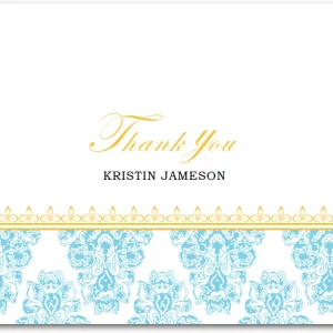 gold damask thank you card elegant blue pattern gold script typography wedding thank you card classic luxury design