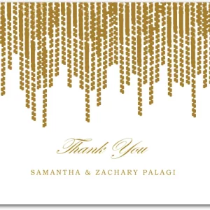 modern glam wedding thank you card with cascading gold drip design and elegant typography