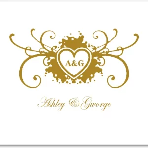 gold ornate heart crest wedding thank you card with decorative flourishes elegant design