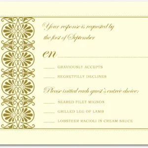 gold vintage ornate RSVP card elegant classic wedding response card luxury formal design filigree border