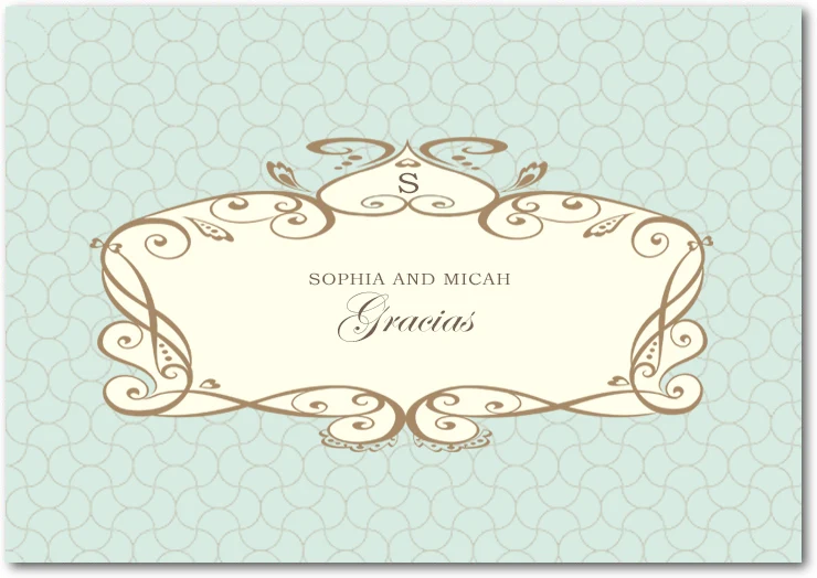 elegant gracias thank you card vintage ornate frame pastel background bilingual wedding thank you card