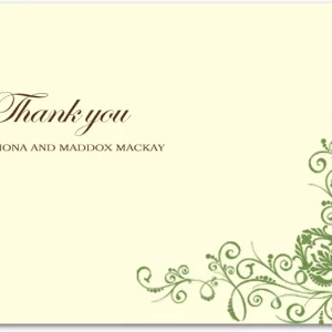 green floral scroll thank you card elegant vintage wedding stationery botanical design neutral background
