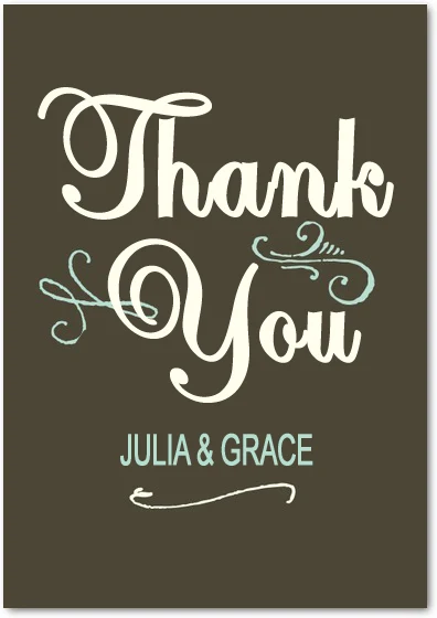 retro wedding thank you card with bold hand-lettered typography and decorative script flourishes