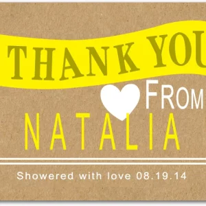 modern kraft thank you card yellow banner typography playful wedding stationery rustic casual design