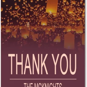 lantern night wedding thank you card with glowing sky and bold typography