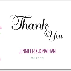 floral side border wedding thank you card with elegant script and soft pink flowers