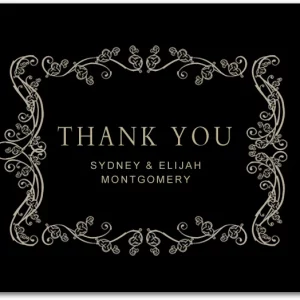 luxury black thank you card gold ornamental frame elegant wedding stationery classic design