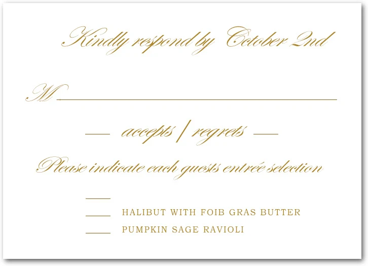 minimalist gold script RSVP card elegant modern wedding response card simple luxury design clean typography