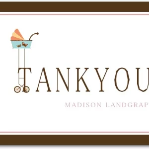 modern baby thank you card carriage illustration minimalist thank you typography newborn baby shower thank you card