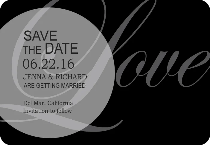 modern black save the date card minimalist typography elegant wedding announcement bold script overlay contemporary design