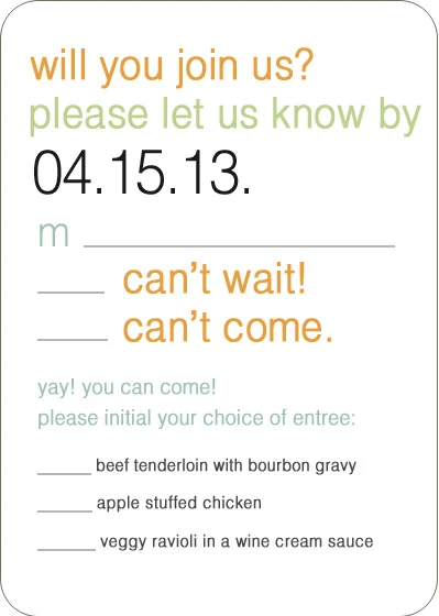 modern fun RSVP card casual wording cant wait wedding response card meal choices contemporary design