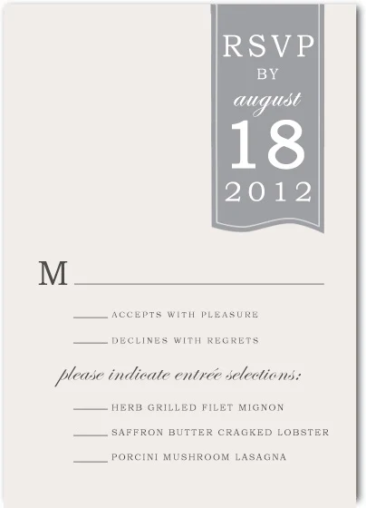 modern gray wedding rsvp card banner date elegant response card menu selection minimalist wedding stationery