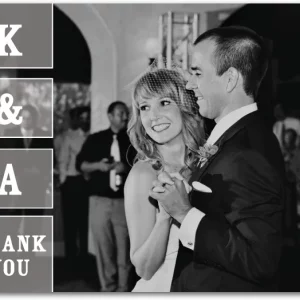 modern wedding thank you card black white photo vertical initials layout contemporary design