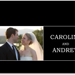 modern photo thank you card black wedding design elegant typography couple portrait layout
