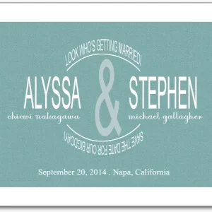 modern typography save the date card mint green circular text design minimalist wedding announcement clean layout