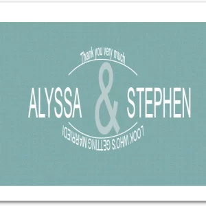 modern blue typography wedding thank you card with minimalist design and ampersand layout