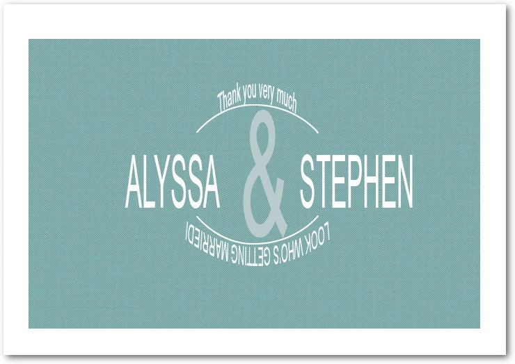 modern blue typography wedding thank you card with minimalist design and ampersand layout