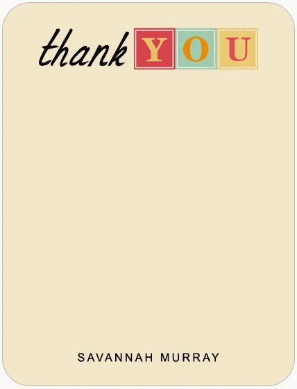 modern typography thank you card color block letters minimalist design casual wedding thank you card playful stationery