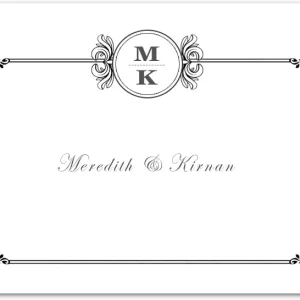 monogram wedding thank you card with elegant border frame and classic formal design