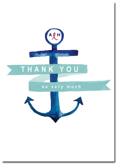 nautical thank you card watercolor anchor design coastal wedding stationery ribbon typography