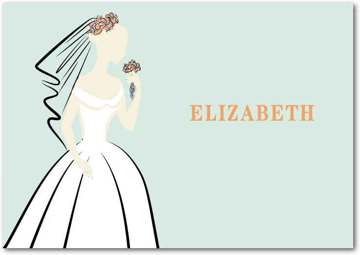 pastel bridal silhouette thank you card minimal elegant wedding stationery soft green background floral accents