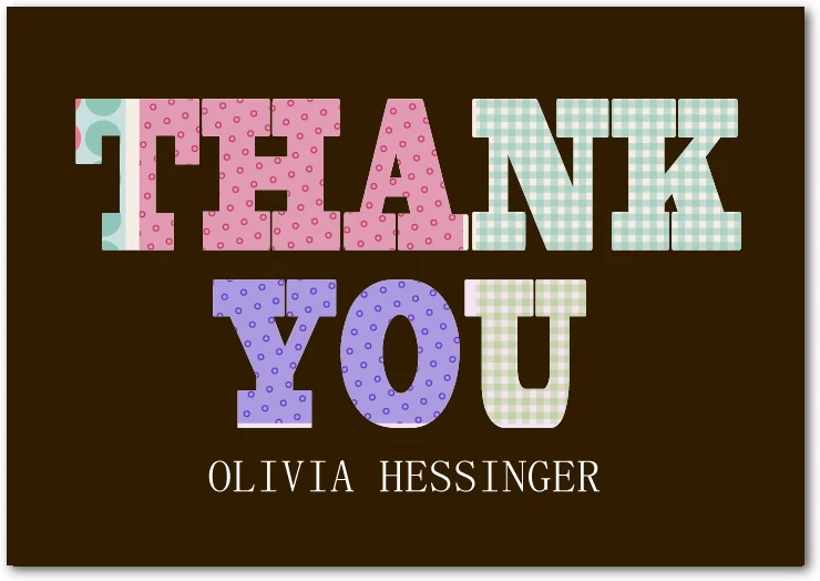 colorful patchwork thank you card bold typography patterned letters modern playful thank you card design