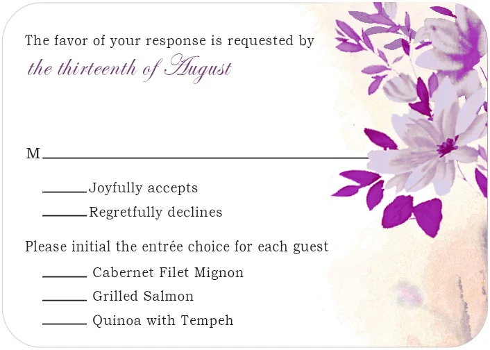 purple floral RSVP card watercolor wedding response card elegant modern floral design soft romantic stationery