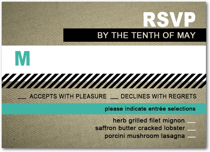 rustic burlap wedding rsvp card modern typography teal accent response card barn wedding stationery casual chic design