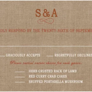 rustic burlap RSVP card country chic wedding response card monogram textured background farmhouse style