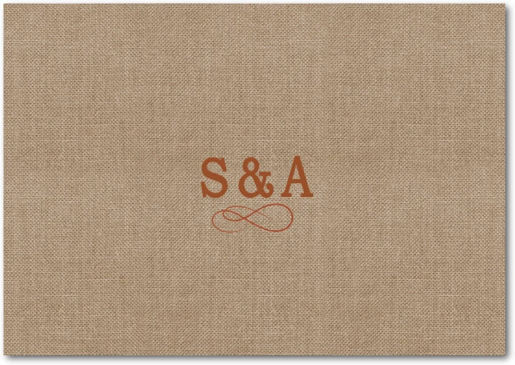 rustic burlap wedding thank you card with minimalist monogram design and textured background