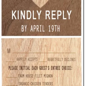 rustic wood RSVP card heart design farmhouse wedding response card natural wood texture country wedding stationery