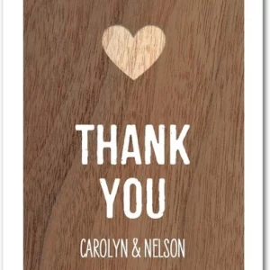 rustic wood thank you card heart design barn wedding typography natural texture