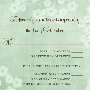 sage green RSVP card elegant damask wedding response card vintage pattern formal wedding stationery menu selection