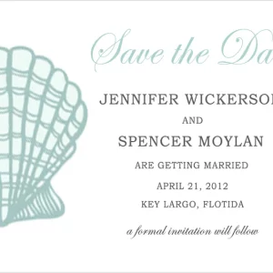 coastal seashell save the date card minimalist beach wedding announcement soft blue elegant design ocean theme