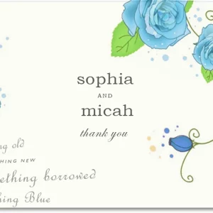something blue thank you card blue rose floral wedding design elegant romantic stationery sophia micah