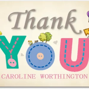 stitched typography thank you card button design cute sewing style colorful letters playful thank you card