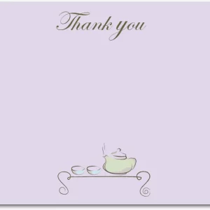 elegant tea party thank you card minimalist teapot teacups pastel background vintage feminine stationery