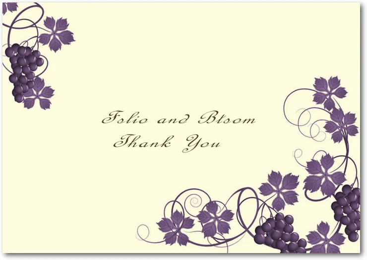 vineyard grape thank you card purple grapevine rustic wedding elegant floral vine stationery