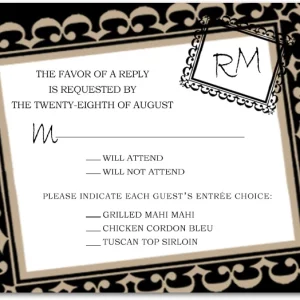 vintage black ivory wedding rsvp card ornate frame elegant response card classic menu selection wedding stationery