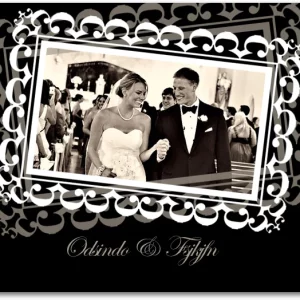 vintage frame photo thank you card ornate border black background wedding couple elegant design