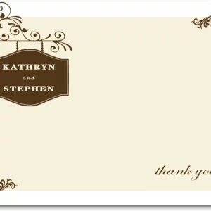 vintage hanging sign wedding thank you card with elegant scrollwork and classic typography