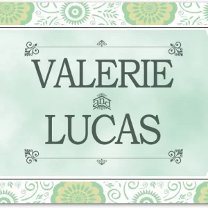 green vintage label floral wedding thank you card with decorative border and boutique design