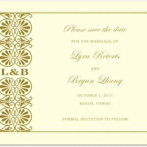 vintage ornate save the date card gold elegant wedding announcement classic decorative pattern formal design