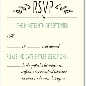 vintage rsvp card teal accents elegant script wedding response card menu selection classic stationery