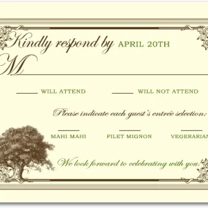 vintage tree RSVP card rustic elegant wedding response card ornate border nature illustration classic design