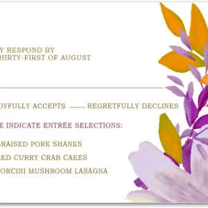 watercolor floral RSVP card modern artistic wedding response card vibrant flowers purple orange abstract botanical design